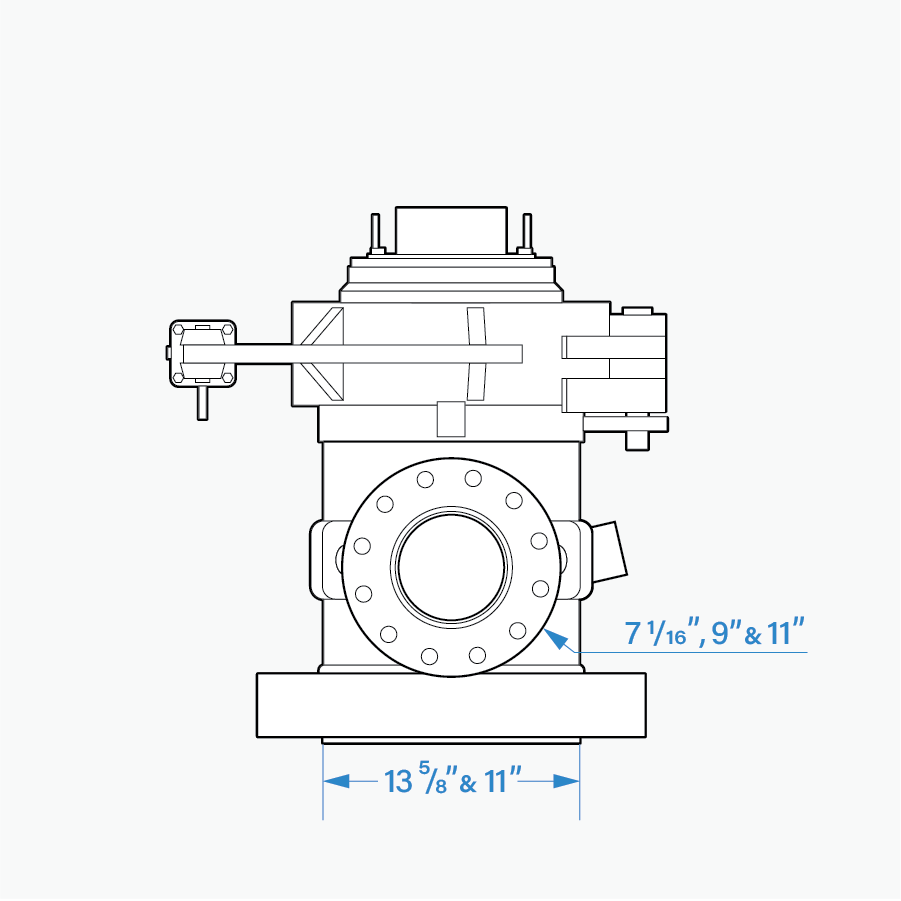 Black Gold Tool Rentals Low Pressure Rotation Control Device Technical Illustration front view, showing measurements
